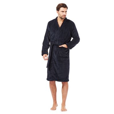 Maine New England Navy textured striped fleece dressing gown